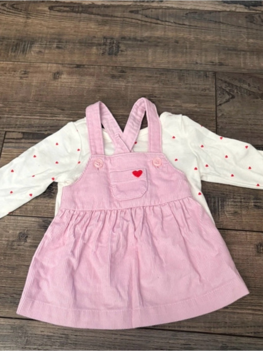 Carter's Pink Corduroy Pinafore Dress with White Heart Print Top
